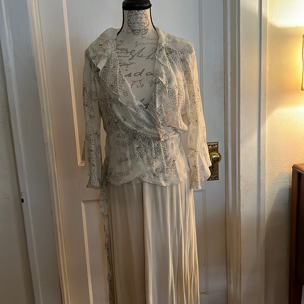 The Limited @90’s Vintage silk wrap blouse with v-neck t-shirt under dress.